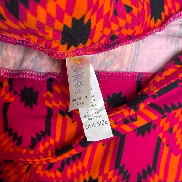 LuLaRoe Leggings OS One Size Set of 3 Yellow Abstract Pink Aztec Purple Vine - Picture 5 of 7